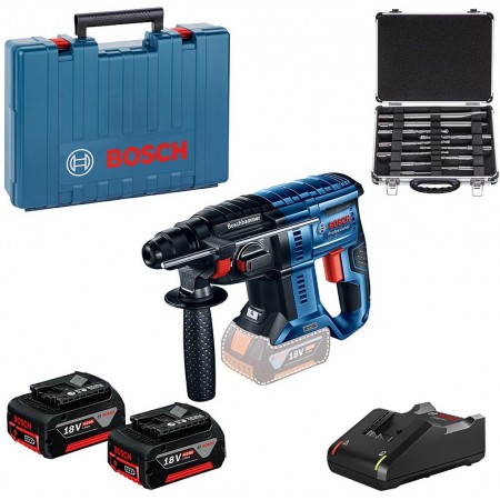 BOSCH GBH 180-LI + 11-częściowy zestaw wierteł SDS plus + 2 x GBA 18V 4.0Ah 0615990M33