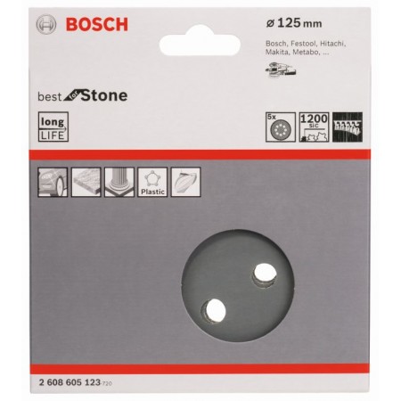 BOSCH Papier ścierny F355, opakowanie 5 szt. 125 mm, 1200 2608605123