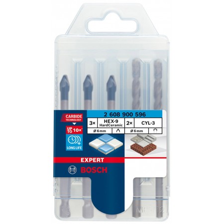 BOSCH Zestaw mieszany wierteł EXPERT HEX-9 HardCeramic 6 mm, 5 szt. 2608900596