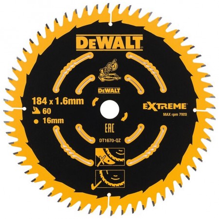 DeWALT DT1670 Tarcza pilarska 184 x 16 mm 60T