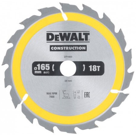 DeWALT DT1933 Tarcza tnąca 165 x 20 mm, 18 zębów