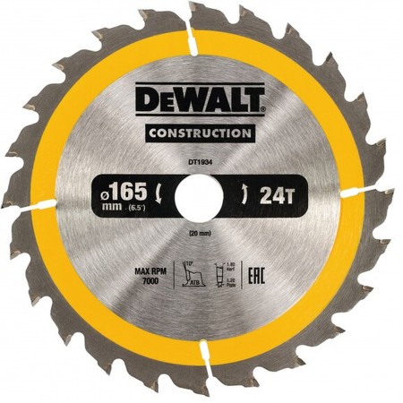 DeWALT DT1934 Tarcza tnąca 165 x 20 mm, 24 zębów