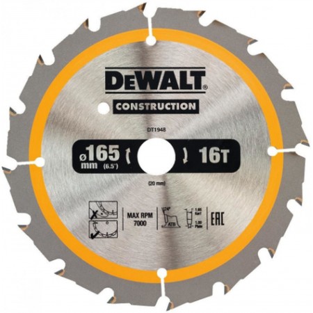 DeWALT DT1948 Piła tarczowa 165 x 20mm,16 zębów