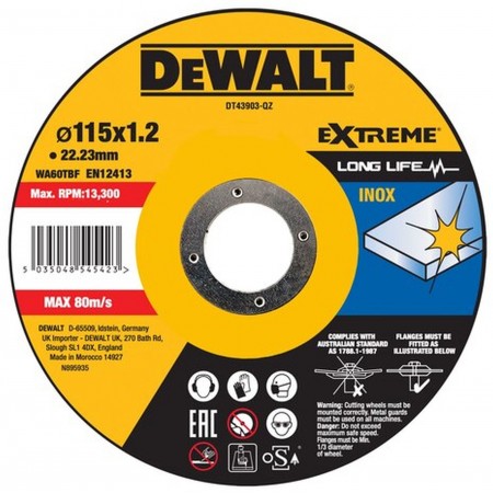 DeWALT DT43903 Tarcza 115x1.2mm Thin Cut do cięcia stali nierdzewnej