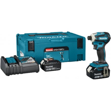 Makita DTD172RTJ Akum. wkrętarka udarowa 1/4" Li-ion LXT (2x18V/5,0Ah) Makpac