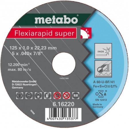 Metabo Flexiarapid Super Tarcza tnąca 125 x 1,6 x 22,23 inox, TF 41 616222000