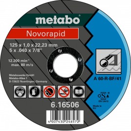 Metabo Novorapid Tarcza tnąca 125 x 1,0 x 22,23 mm, stal, TF 41 616506000