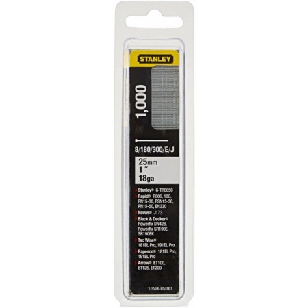 Stanley 1-SWKBN100T 25mm/1"/18 Gwoździe rowerowe do zszywaczy 8/300/E/J, 1000 szt