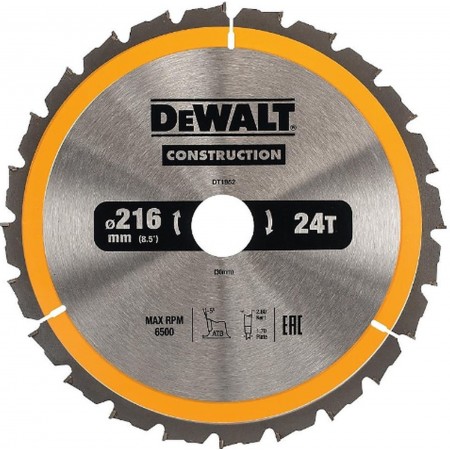 DeWALT DT1952 Tarcza do piły do cięcia drewna 216 x 30mm 24z widią