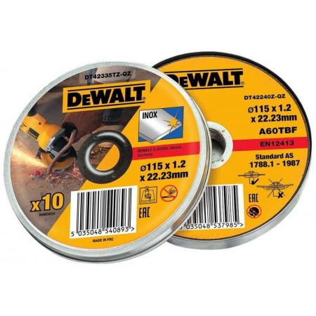 DEWALT DT43922 Komplet 10szt. tarcz do cięcia stali nierdzewnej 125 x 1,2 mm, 10 szt.