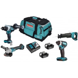 Makita DLX4157TX1 Zestaw narzędzi (DDF486, DTD153, DJR187, DGA504, 2xBL1850B) Torbą