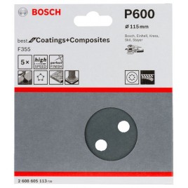 BOSCH Papier ścierny F355, opakowanie 5 szt. 115 mm, 600 2608605113