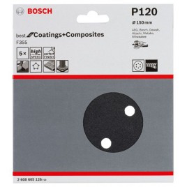 BOSCH Papier ścierny F355, opakowanie 5 szt. 150 mm, 120 2608605126