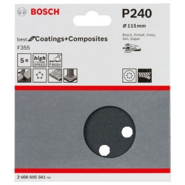 BOSCH Papier ścierny F355, opakowanie 5 szt. 115 mm, 240 2608605561