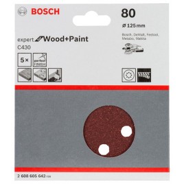 BOSCH Papier ścierny C430, opakowanie 5 szt. 125 mm, 80 2608605642