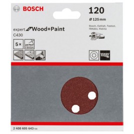 BOSCH Papier ścierny C430, opakowanie 5 szt. 125 mm, 120 2608605643