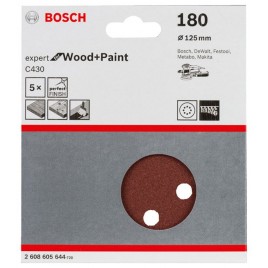 BOSCH Papier ścierny C430, opakowanie 5 szt. 125 mm, 180 2608605644