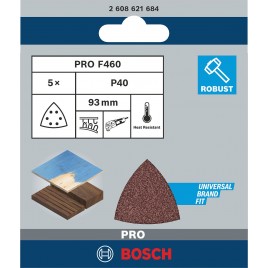 BOSCH Arkusz ścierny PRO F460, 93 × 93 mm, G40, 5 szt. 2608621684