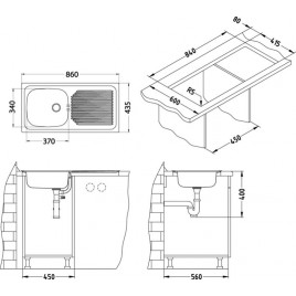 ALVEUS BASIC 60 Zlewozmywak stalowy, 860 x 435 mm, len 1009181