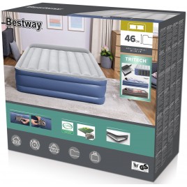 BESTWAY TriTech Queen Materac dmuchany z wbudowaną pompką, 203 x 152 x 46 cm 67630