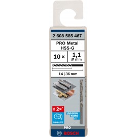 BOSCH Wiertło PRO Metal HSS-G, długość standardowa, 1,1 × 14 × 36 mm, 10 szt. 2608585467