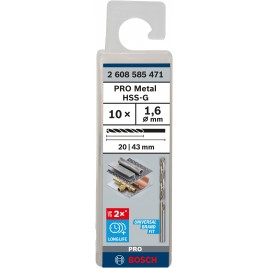 BOSCH Wiertło PRO Metal HSS-G, długość standardowa, 1,6 × 20 × 43 mm, 10 szt. 2608585471