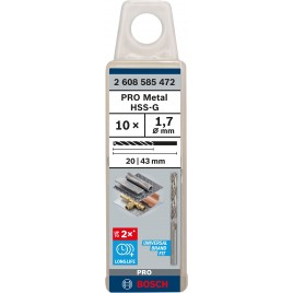 BOSCH Wiertło PRO Metal HSS-G, długość standardowa, 1,7 × 20 × 43 mm, 10 szt. 2608585472