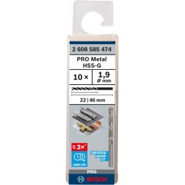 BOSCH Wiertło PRO Metal HSS-G, długość standardowa, 1,9 × 22 × 46 mm, 10 szt. 2608585474