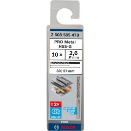 BOSCH Wiertło PRO Metal HSS-G, długość standardowa, 2,6 × 30 × 57 mm, 10 szt. 2608585478