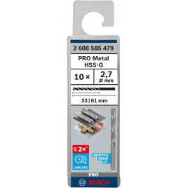 BOSCH Wiertło PRO Metal HSS-G, długość standardowa, 2,7 × 33 × 61 mm, 10 szt. 2608585479