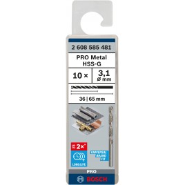 BOSCH Wiertło PRO Metal HSS-G, długość standardowa, 3,1 × 36 × 65 mm, 10 szt. 2608585481