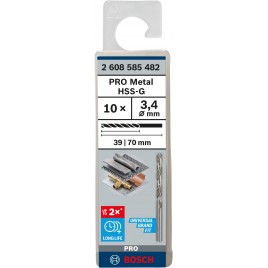 BOSCH Wiertło PRO Metal HSS-G, długość standardowa, 3,4 × 39 × 70 mm, 10 szt. 2608585482