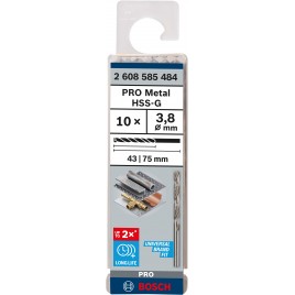 BOSCH Wiertło PRO Metal HSS-G, długość standardowa, 3,8 × 43 × 75 mm, 10 szt. 2608585484