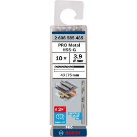 BOSCH Wiertło PRO Metal HSS-G, długość standardowa, 3,9 × 43 × 75 mm, 10 szt. 2608585485