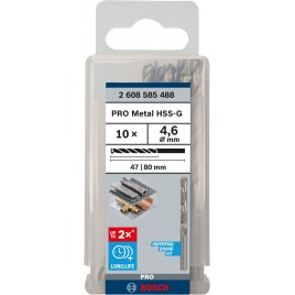 BOSCH Wiertło PRO Metal HSS-G, długość standardowa, 4,6 × 47 × 80 mm, 10 szt. 2608585488