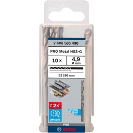 BOSCH Wiertło PRO Metal HSS-G, długość standardowa, 4,9 × 52 × 86 mm, 10 szt. 2608585490