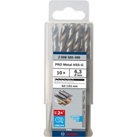 BOSCH Wiertło PRO Metal HSS-G, długość standardowa, 6,3 × 63 × 101 mm, 10 szt. 2608585498