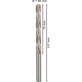 BOSCH Wiertło PRO Metal HSS-G, długość standardowa, 7,8 × 75 × 117 mm, 10 szt. 2608585506