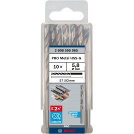 BOSCH Wiertło kręte do metalu PRO Metal HSS-G Twist Drill Bit, 5,8 x 57 x 93 mm 2608595065