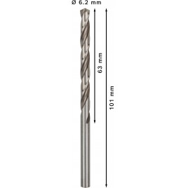 BOSCH Wiertło kręte do metalu PRO Metal HSS-G Twist Drill Bit, 6,2 x 63 x 101mm 2608595067