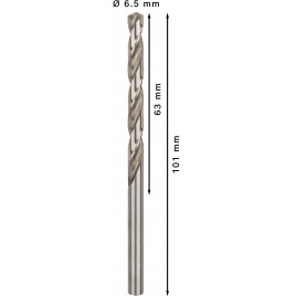 BOSCH Wiertło kręte do metalu PRO Metal HSS-G Twist Drill Bit, 6,5 x 63 x 101 m 2608595068