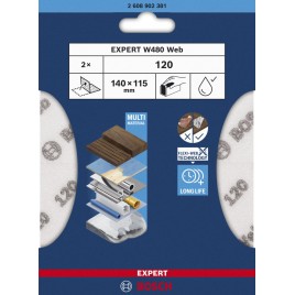 BOSCH Arkusz do szlifowania ręcznego EXPERT W480 Web 1/4, 115 x 140 mm, G120 2608902381