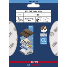 BOSCH Arkusz do szlifowania ręcznego EXPERT W480 Web 1/4, 115 x 140 mm, G180 2608902382